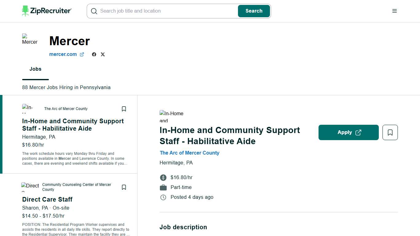 MERCER Jobs in Pennsylvania (Now Hiring) Jan 2026